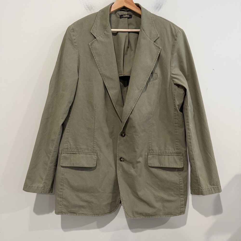 LL BEAN Men's Olive Green Blazer Sport Coat Cotton Field Chore Size 44 Tall
